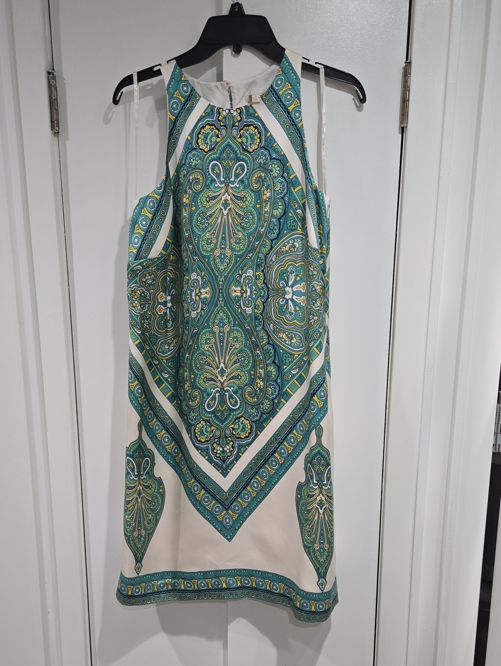 Ann Taylor Teal and Cream Paisley Halter Midi Summer Dress 8